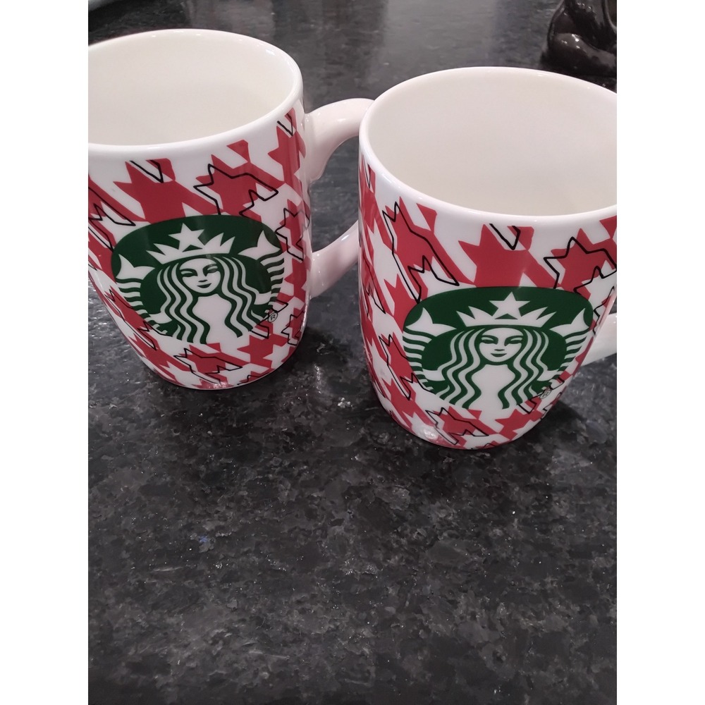 Starbucks 2017 Rd White Houndstooth Coffee Mugs Set of 2 Ceramic 10oz Siren Logo